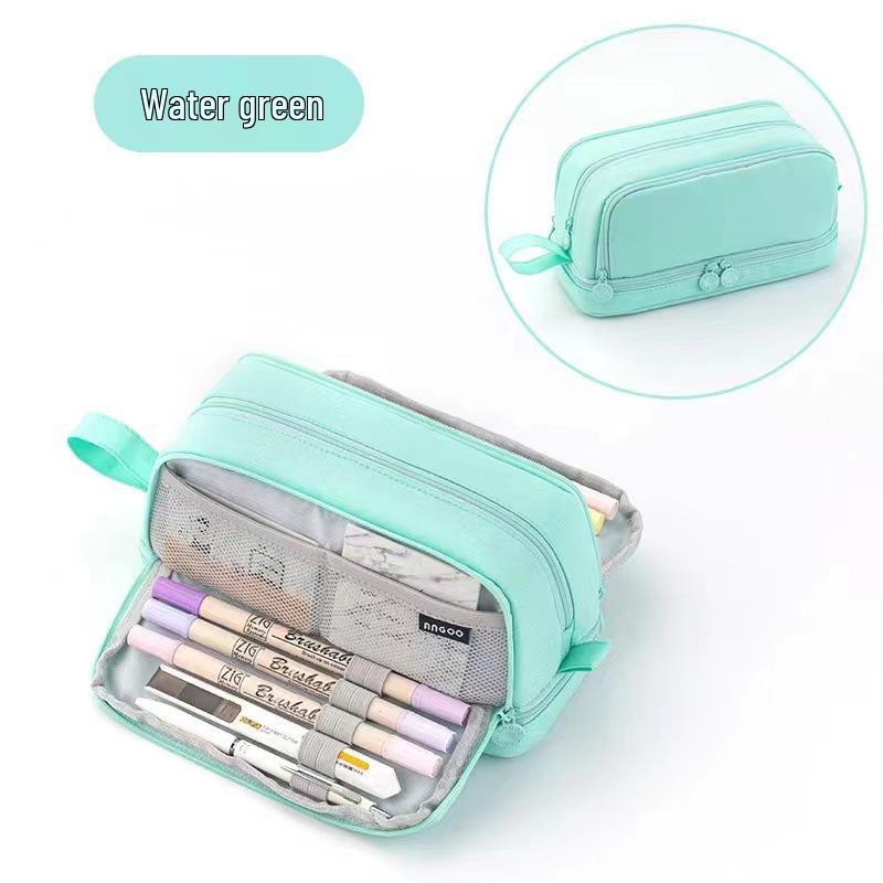 Double Layer Solid Color Pencil Case - Korean & Japanese Style, Large Capacity for Boys and Girls, Middle School Students