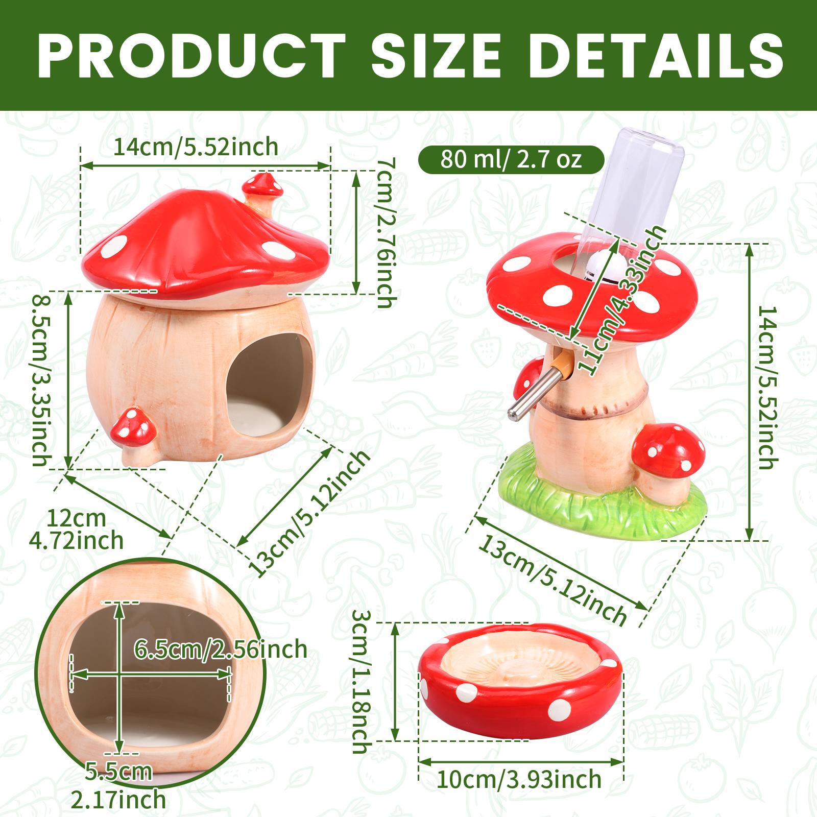Набор-укрытие для хомяка в форме гриба Керамическое укрытие для хомяка Миска для еды и поилка на подставке Аксессуары для клетки мышей и хомяков