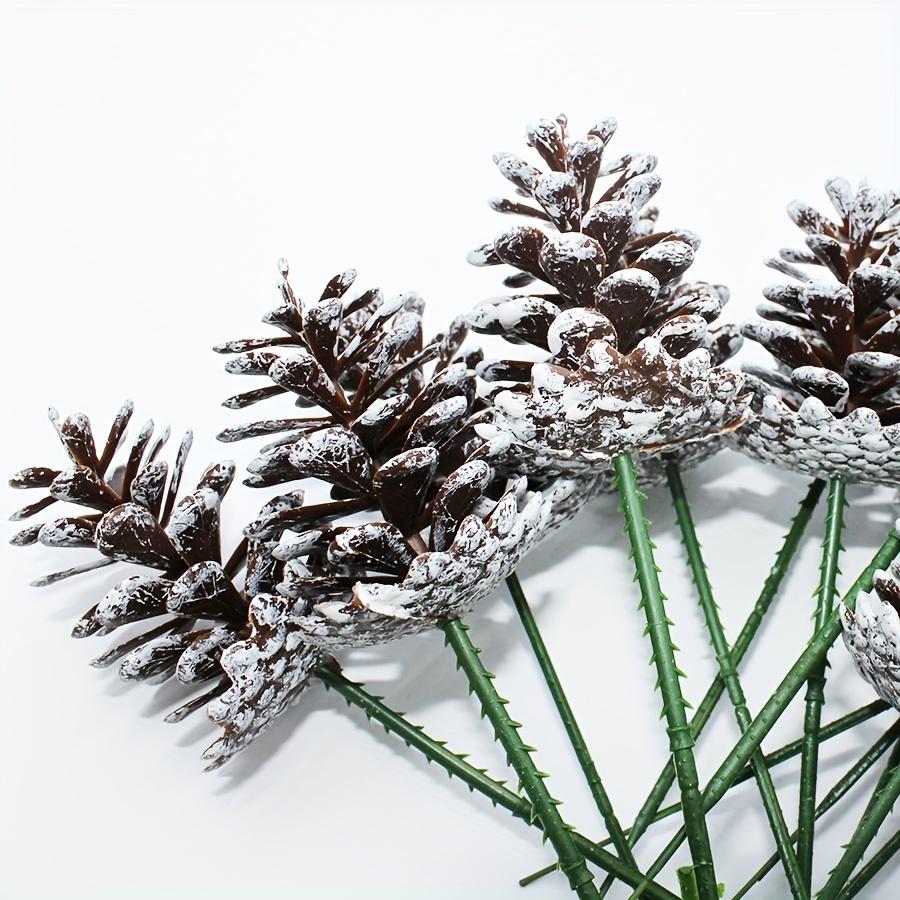 10pcs Christmas DIY Decoration Pine Cone Branches,Brushed White Long Preservation,Suitable for Christmas Tree Decoration Branche