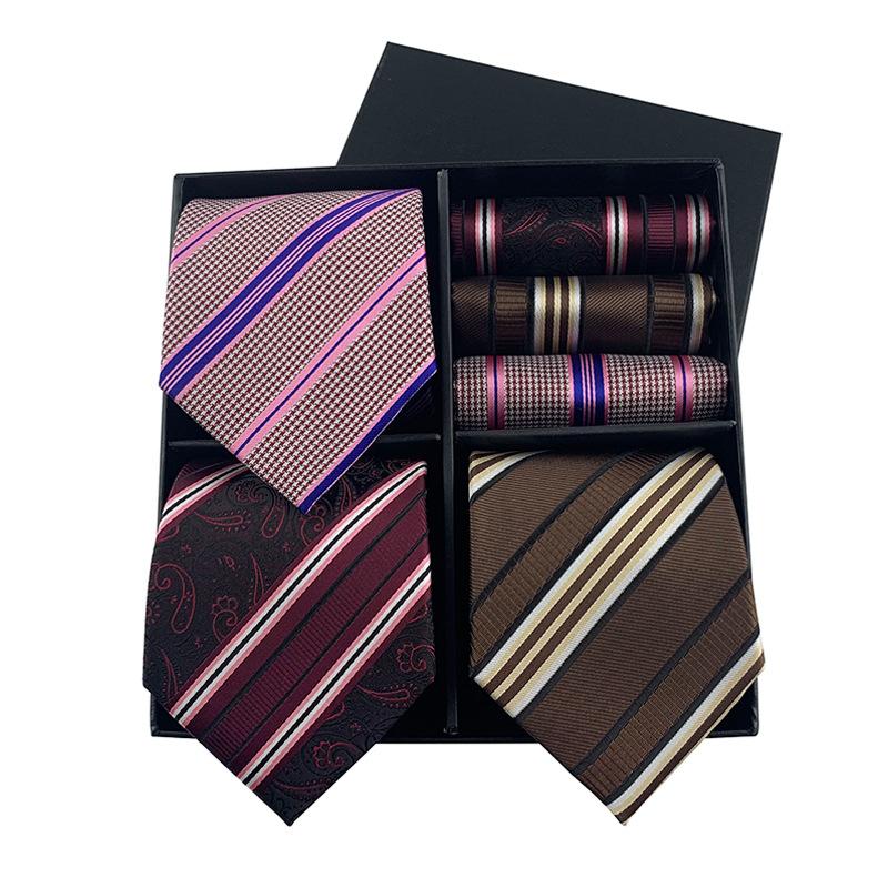 Men'S Gift Box Tie, Fashionable Business Striped Tie Square Scarf Combination Set, Luxury Gift Box.