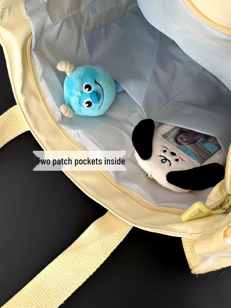 Cream Commuting Crossbody Tote Bag - Large Capacity, Versatile, One-Shoulder Handbag for Students