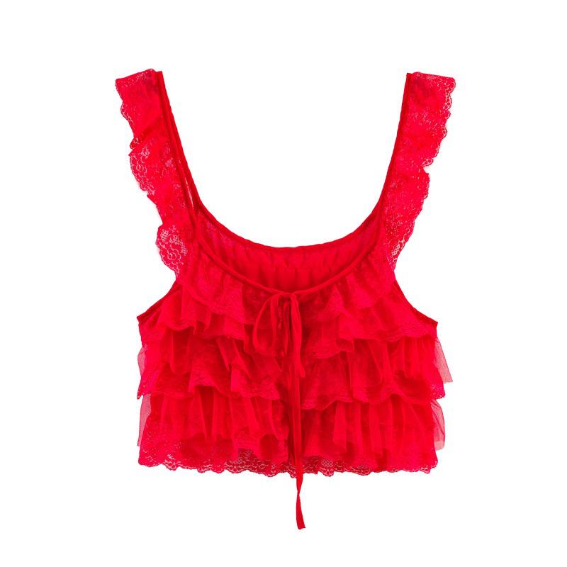 Spring 2026 European & American Style Lace Layered Spaghetti Strap Top