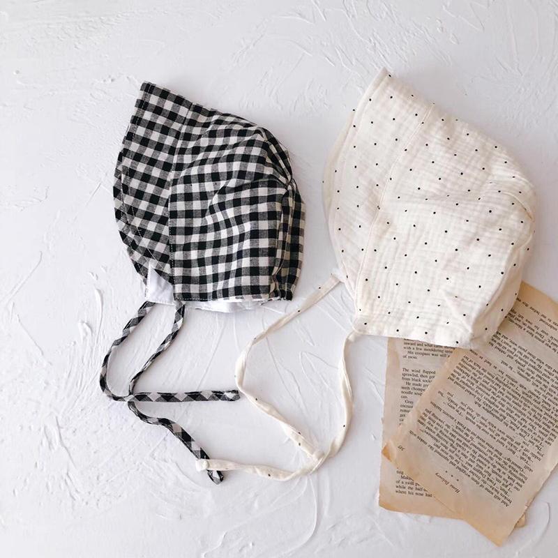 Summer Wide Brim Sun Hat For Baby Girl Solid Plaid Dot Bucket Hats Soft Cotton Toddler Baby Lace-up Cap