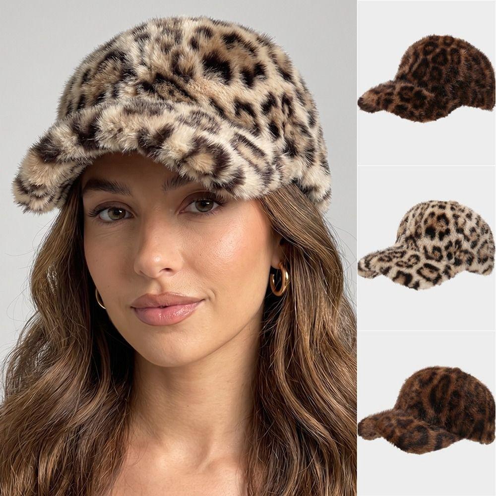 Thickened Leopard Baseball Cap Warm Faux Fur Hat Fashion Snapback Hats Sports