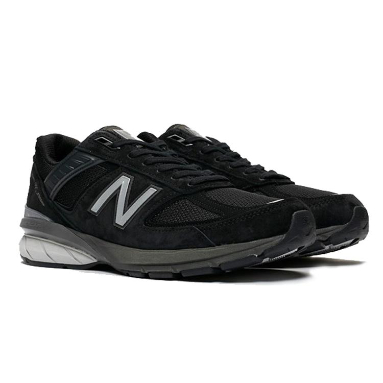 New Balance NB 990 V5 Vintage Textile, Leather Cushioning, Wear Resistant Low Top Running Shoes Men's Black 2E Width M990BK5(2E)