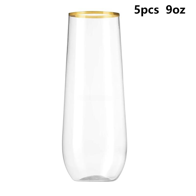 

5 шт. бокал для шампанского с золотой окантовкой, одноразовый, прочный, для вечеринки, свадьбы, фестиваля, бара, винный бокал, коктейль, напиток, стакан для сока золотой