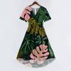 Women V Neck Short Sleeve Casual Dress Vintage Floral Print Midi Dress A Line Summer Dress