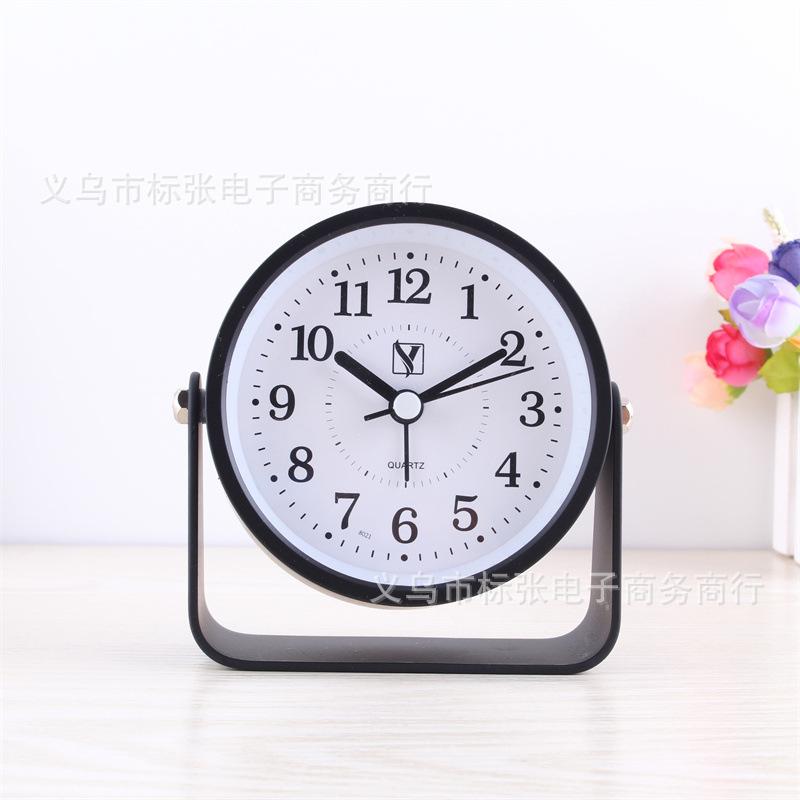 Small metal alarm clock for children, silent desktop clock for students, simple desktop rotating clock