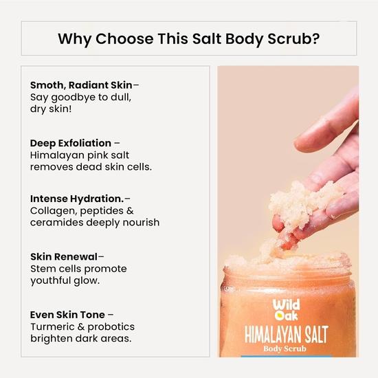 WildOak Himalayan Salt Scrub | 300gm | with Probiotics, Collagen, Peptides, Ceramides & Stem Cells | Tan Removal| Salt Body Scrub