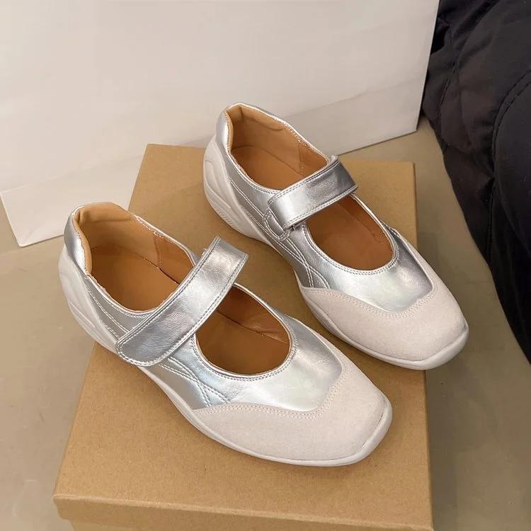 Korean Sle Spor Mary Jane oes with Magic Tape Anti-Aging Casual Flats Color Blo Soft Flat Bot Women's Footwear