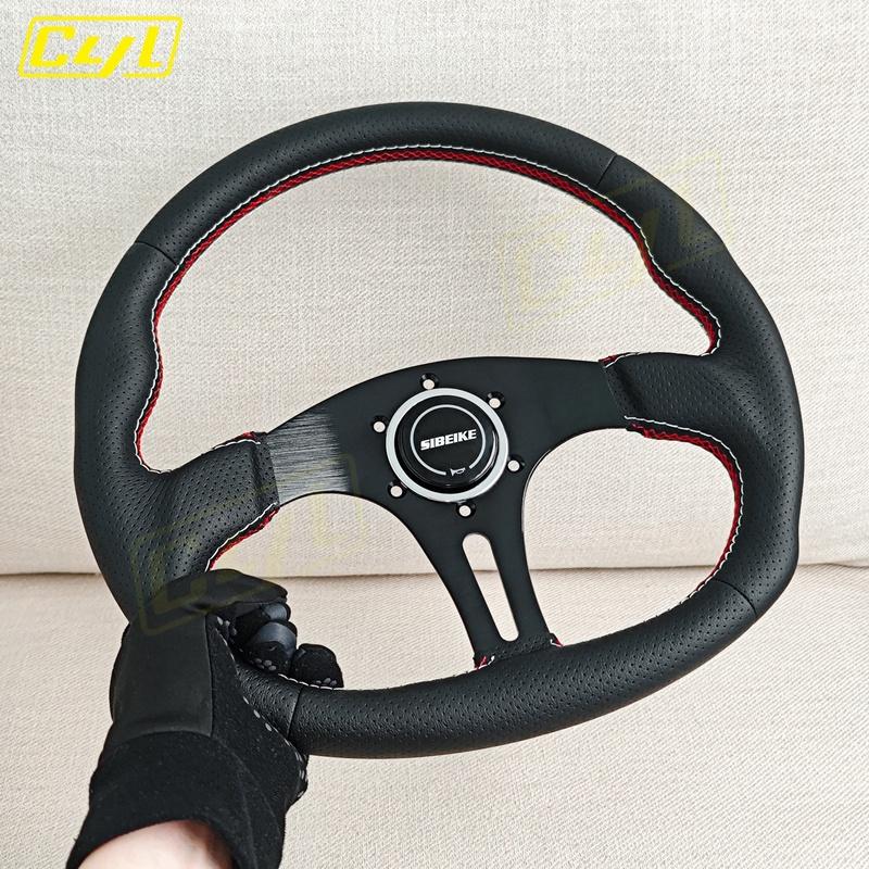 13.5inch 345mm D Shape Leather Steering Wheel Universal Car Modified Sports Tuning Steering Wheel