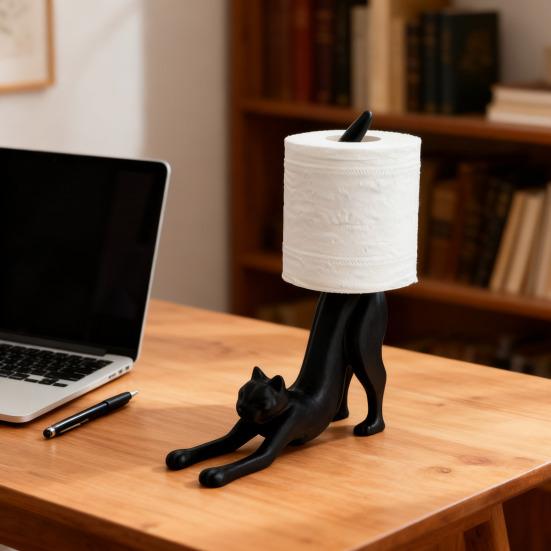 Cat Toilet Paper Holder Desktop Fun Roll Paper Holder Black Leopard Cat Toilet Roll