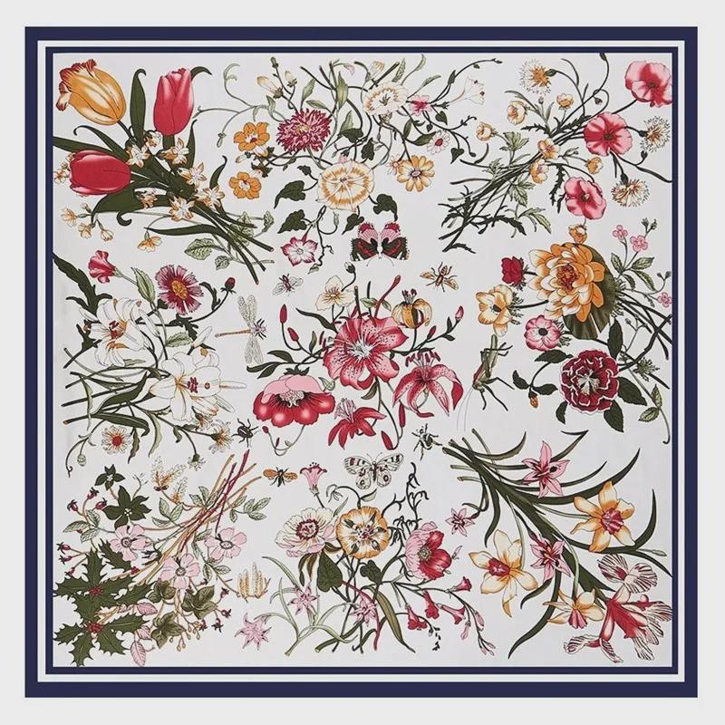 "New European and American Jungle Floral Bird Print 130cm Silk Twill Satin Square Scarf Shawl"