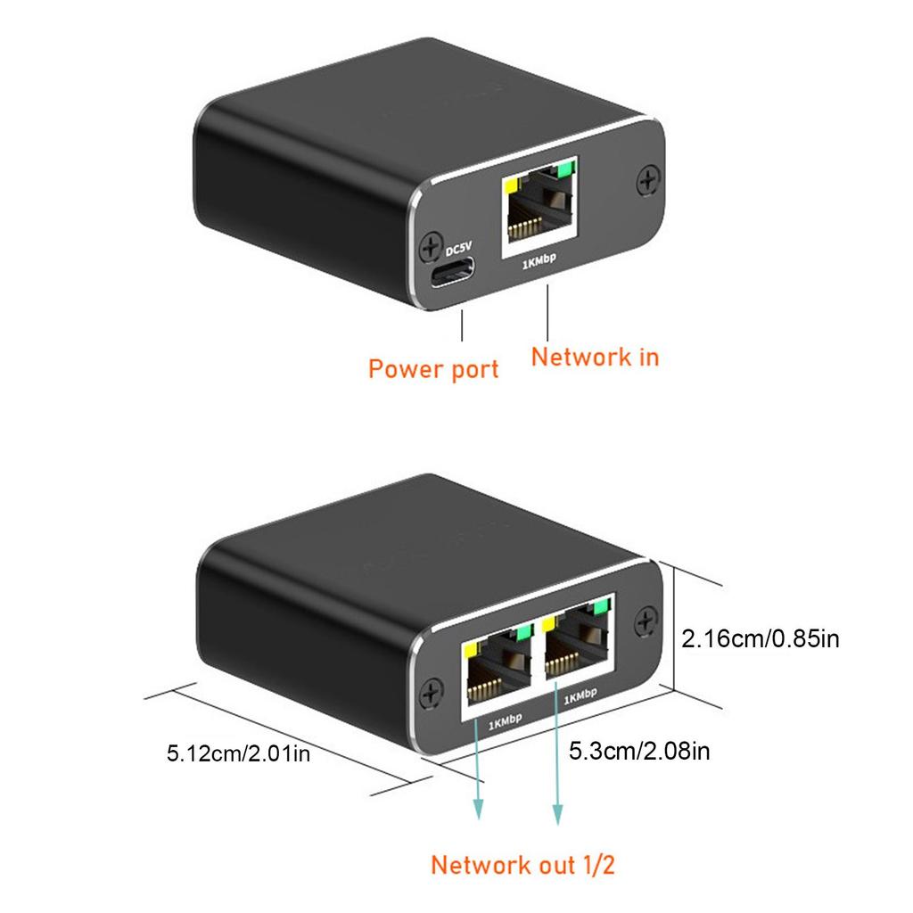 Ethernet Splitter 1 To 2 High Speed 1000Mbps Ethernet Splitter 2 Devices Simultaneous Networking RJ45 Splitter Adapter