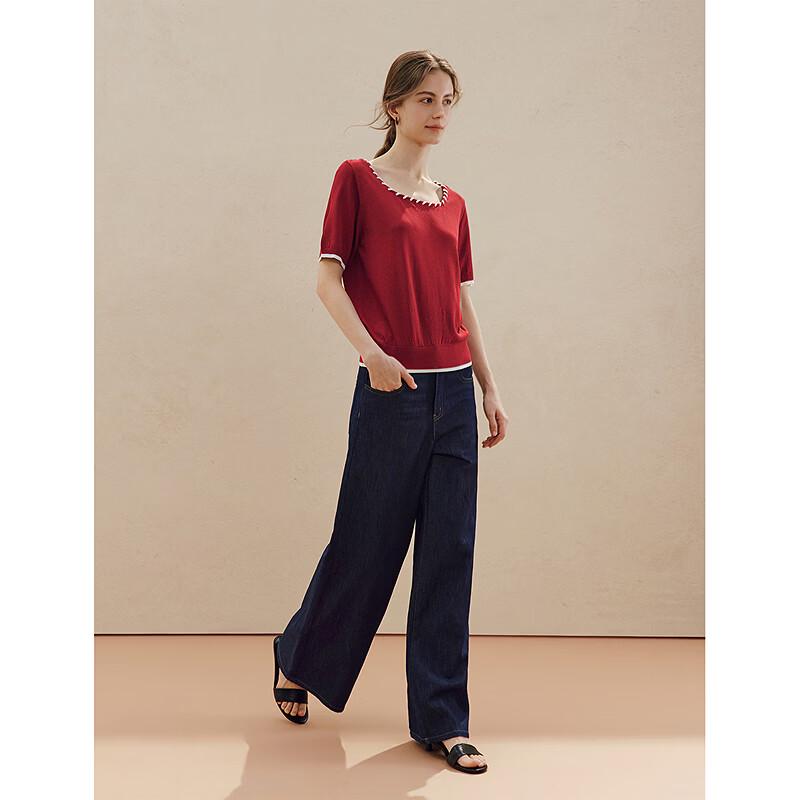 INMAN Ribbed Square Collar Short Sleeve Knit Top