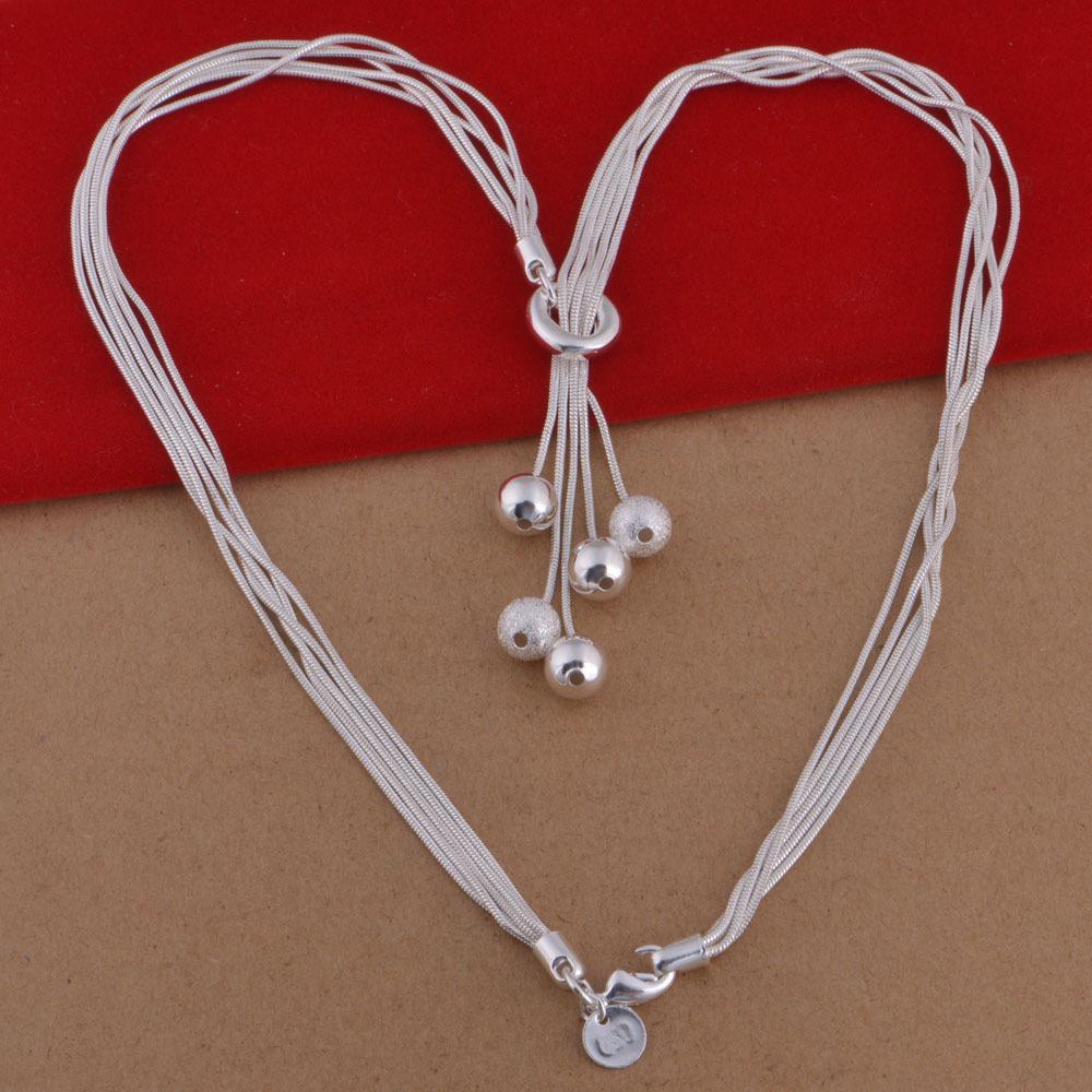 Elegant European & American Fashion Jewelry Set: Sterling Silver-Plated Necklace, Bracelet, and Earrings with Light Sand Beads.