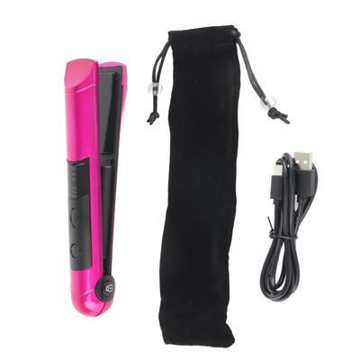USB Rechargeable Multifunctional Mini Hair Straightener Curler Hair Styling Tool (Rose Red)