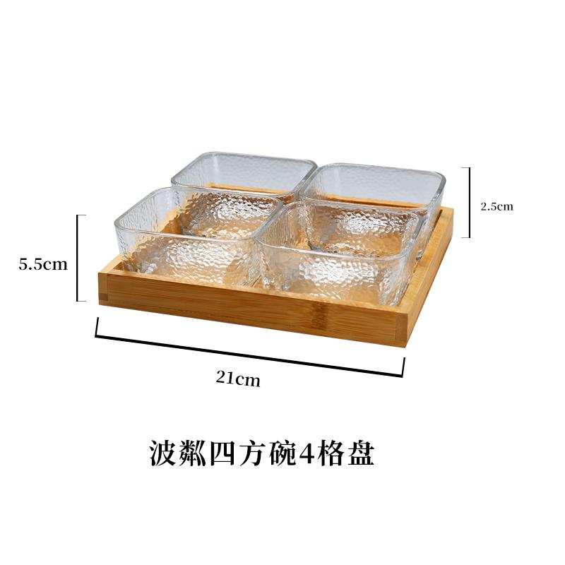 Lätt Lyx Delad Torkad Fruktfat Hushåll Glas Frukt Snacksfat Bambuträbricka Snacksfat Fyrkantig Skål Godislåda