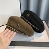 Women's Fashion Beret Cap with Letter B, Korean Style, Solid Color,Non-Stretch, Lightweight, Hand Wash Only, Beret Hat