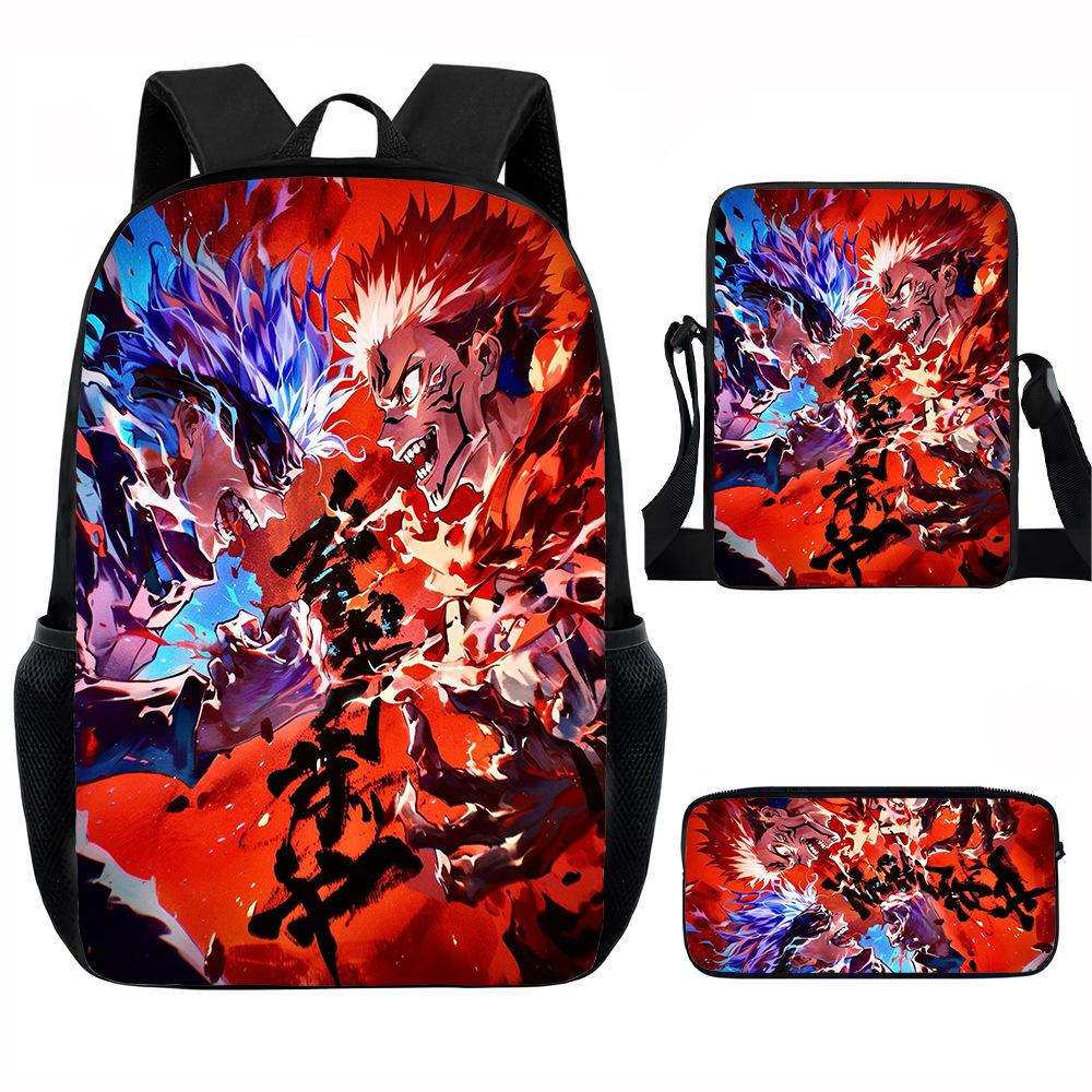 J-Jujutsu Kaisen 3pcs Set Backpack 40cm/15.7inch School Bags Shoulder Bag Pencil Case Computer Book Bag for Boys Girls Best Gift