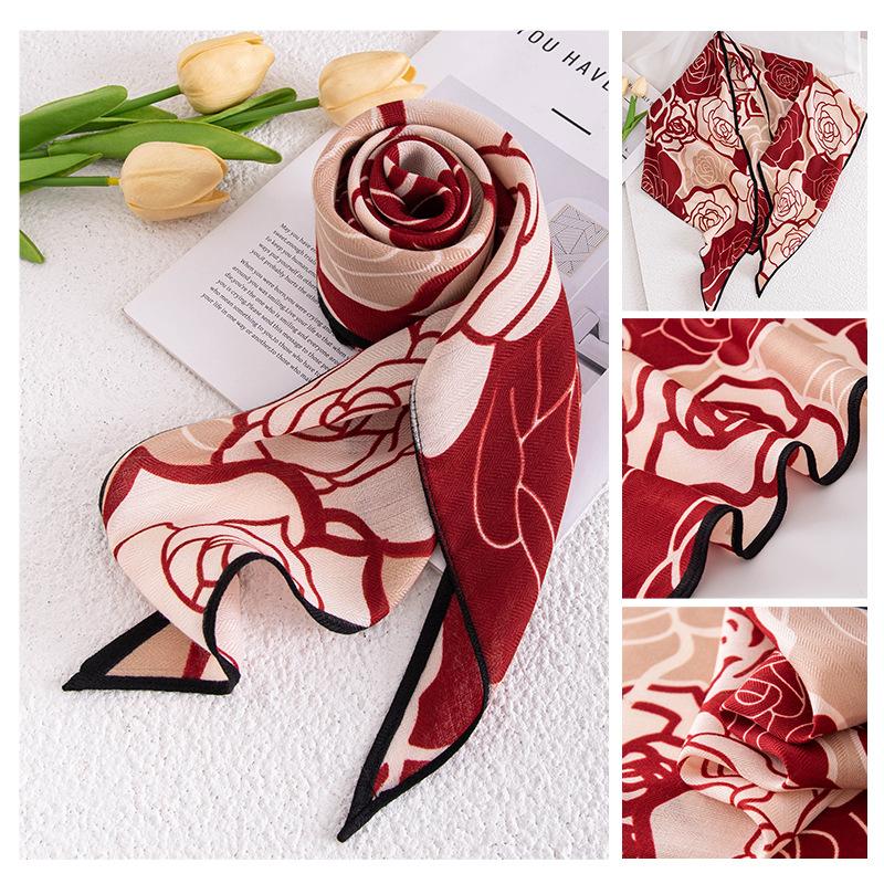 Spring New Retro Printed Women's Silk Scarf Flower Triangle Scarf Headscarf Scarf Accessories Scarf Outer Shawl
