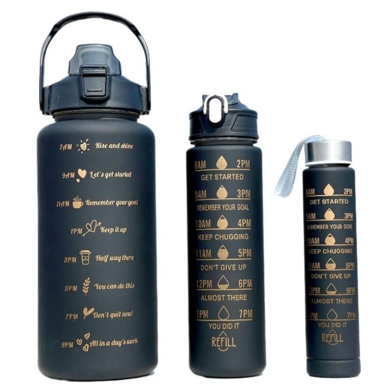 3pcs Gradient Color Frosted Water Bottle 300ml/900ml/2L Capacity Leakproof With Straw For Outdoor Sports Travel Fitness 2000ml 900ml 300ml