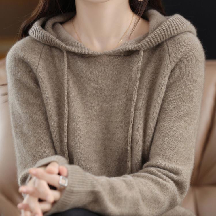 Hooded Knitwear Women's Solid Color Knitwear Loose Hooded Sweater Solid Color Base Sweater Casual Sweater Autumn/Winter