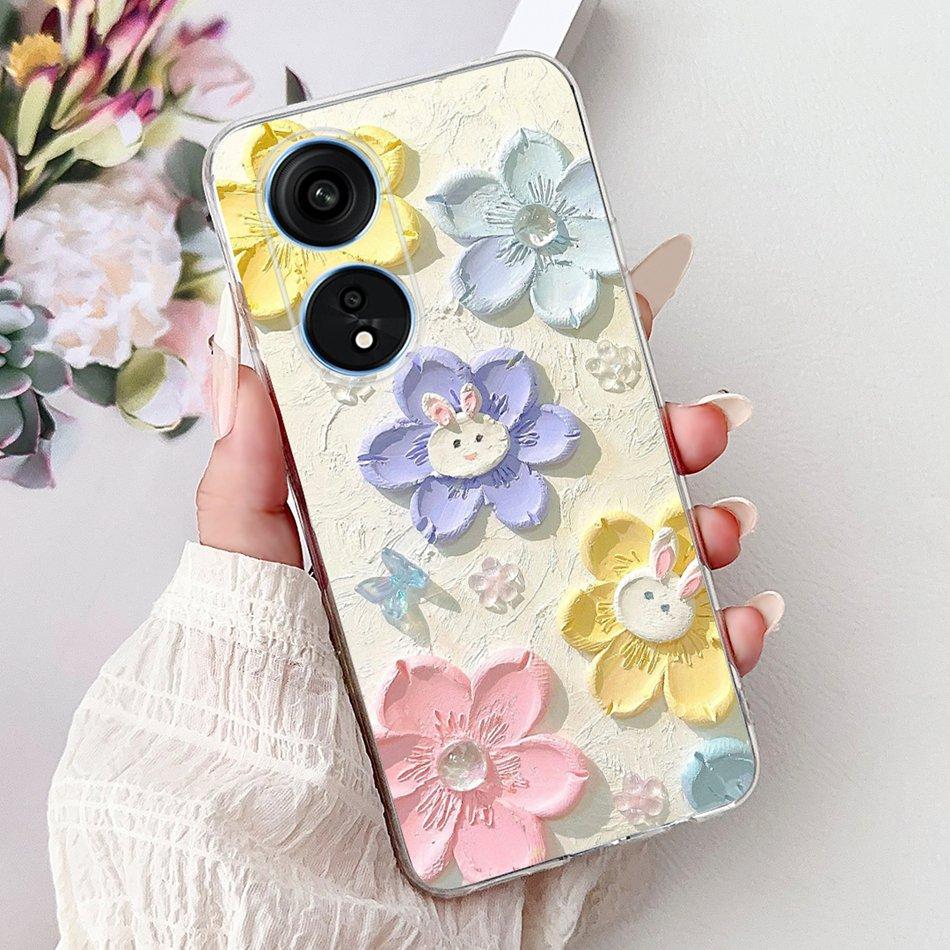 For Oppo Reno8 T Phone Case Reno 8T 5G 4G CPH2481 CPH2505 Elegant Floral Cat Soft Silicone Transparent TPU Lightweight Cases