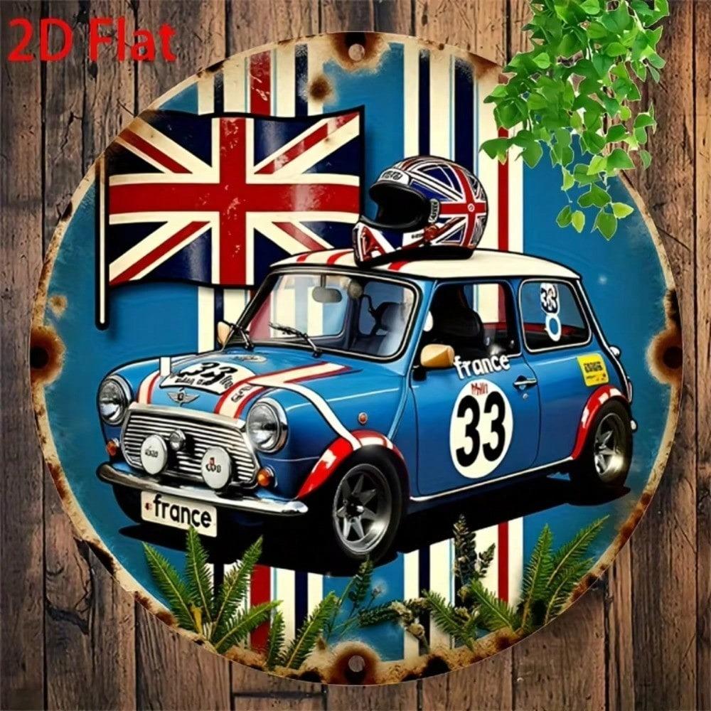 Metal British Vintage Car Racing Union Jack Wall Art Aluminum Tin Sign Man Cave Decor