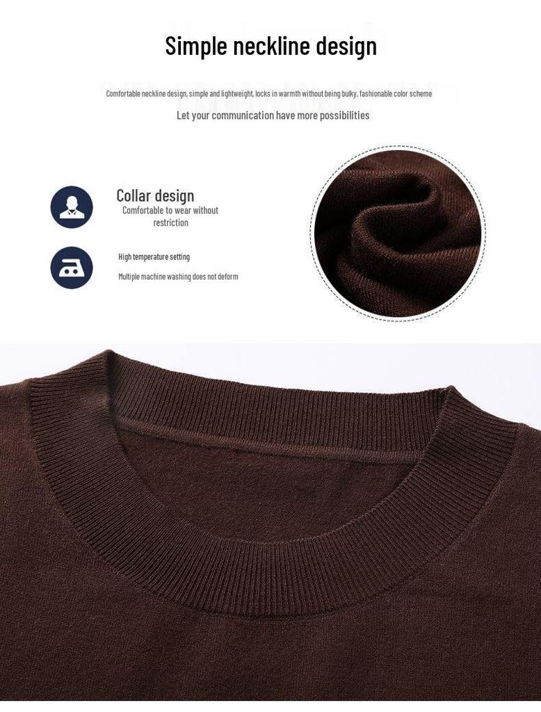 Romon Men's Wool Blend Crew Neck Sweater - Pure Color Long Sleeve Knitwear for Spring & Autumn