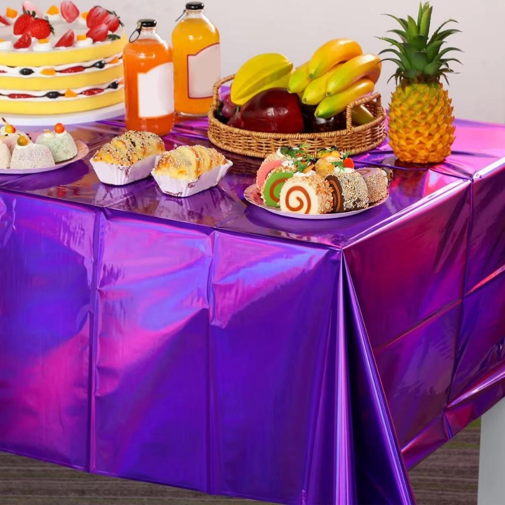 Foil Metallic Rectangle Table Cover Shiny Disposable Table Cloth  For Birthday Wedding
