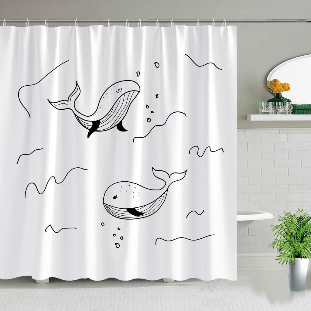 Color Geometric Shower Curtain Set Mid Century Modern Retro Drop Shapes Abstract Art Bathroom Polyester Fabric Curtains Hooks