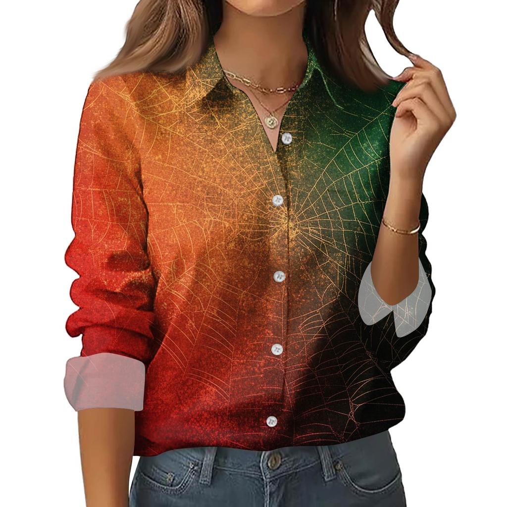 Dámská košile halenka s potiskem tlačítka s dlouhým rukávem ležérní základní košilový límec s běžným topem