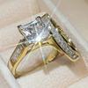 2Pcs/Set Women Ring Set Zinc Alloy Metal Rings with Rhinestones Claw Bezel Setting Classic