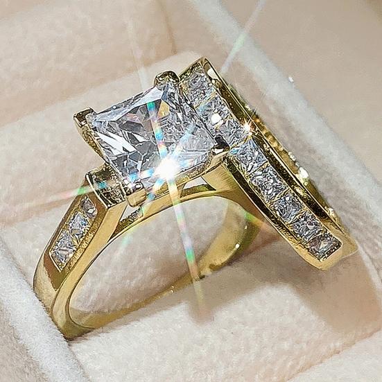 2Pcs/Set Women Ring Set Zinc Alloy Metal Rings with Rhinestones Claw Bezel Setting Classic