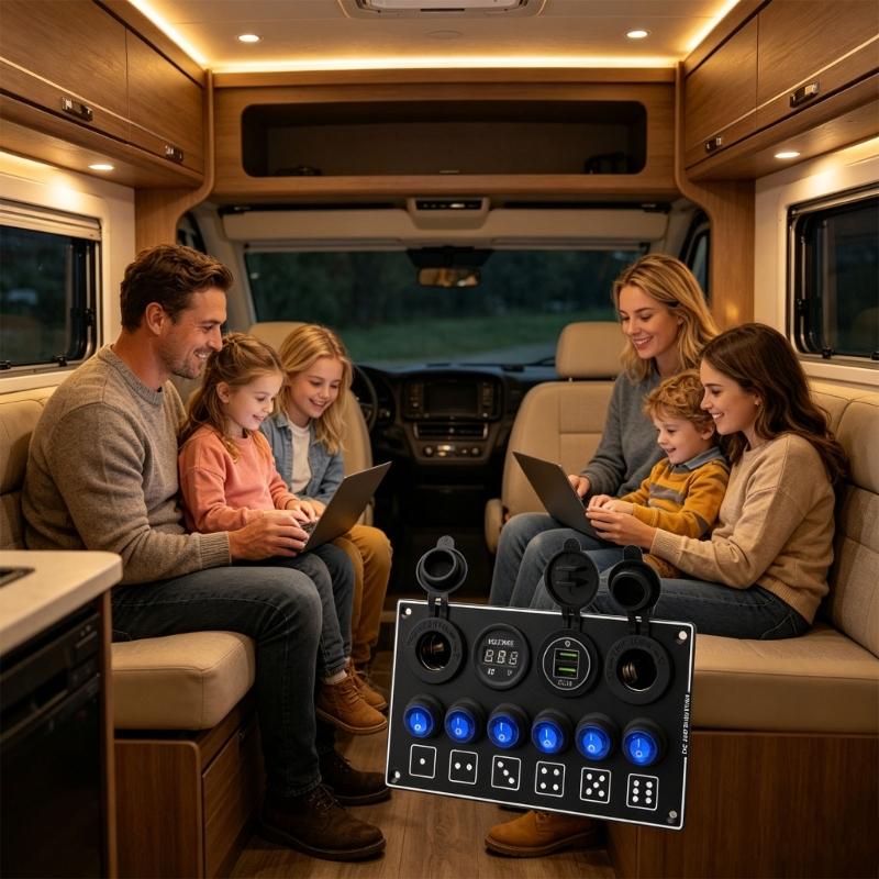 Weatherproof 6 Way 12V Push Button Panel With Illuminated Battery Display For Automobile Boat Trailer