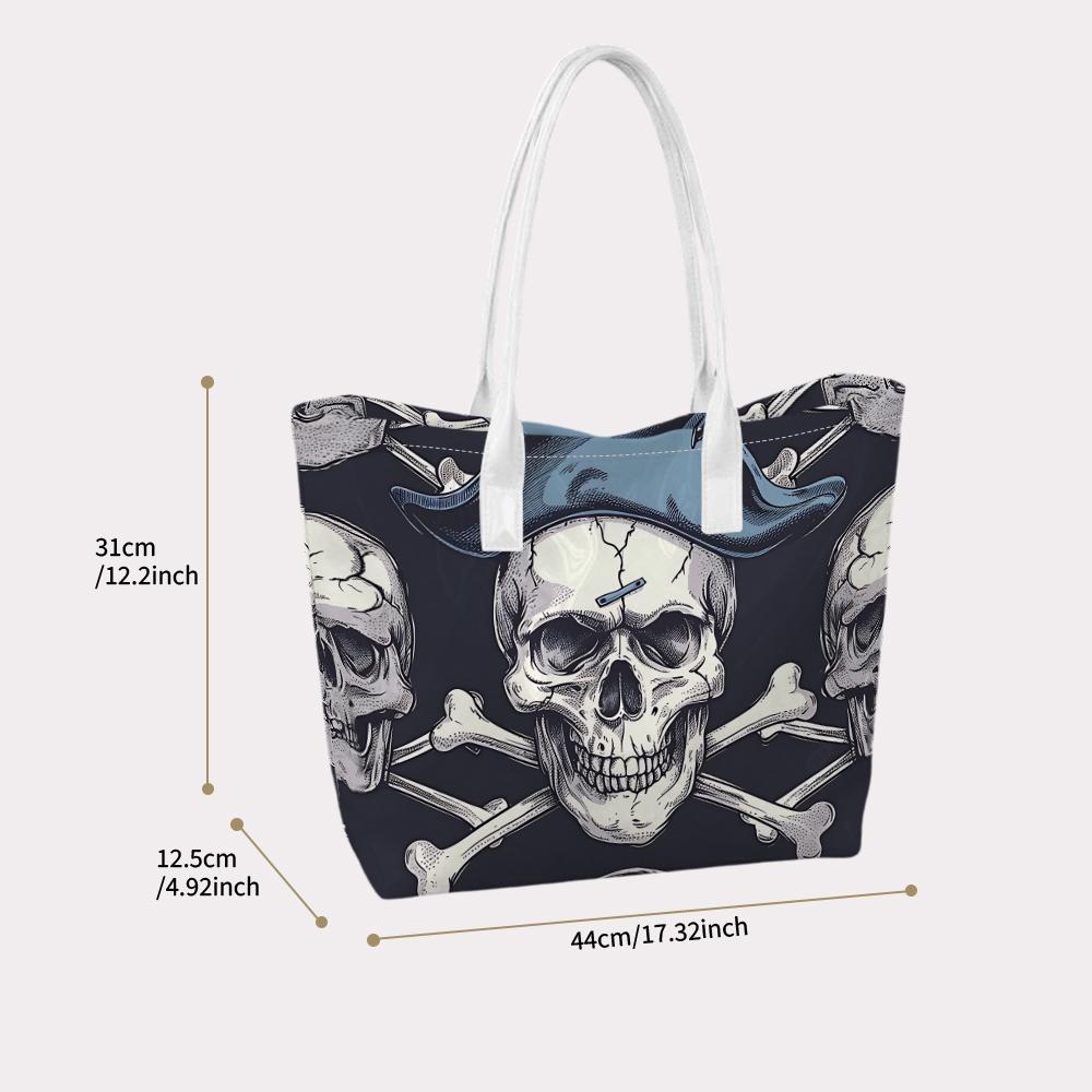 Cool Skull Print Casual Tote Bag Large Capacity Trendy Portable Daily Shoulder Bag