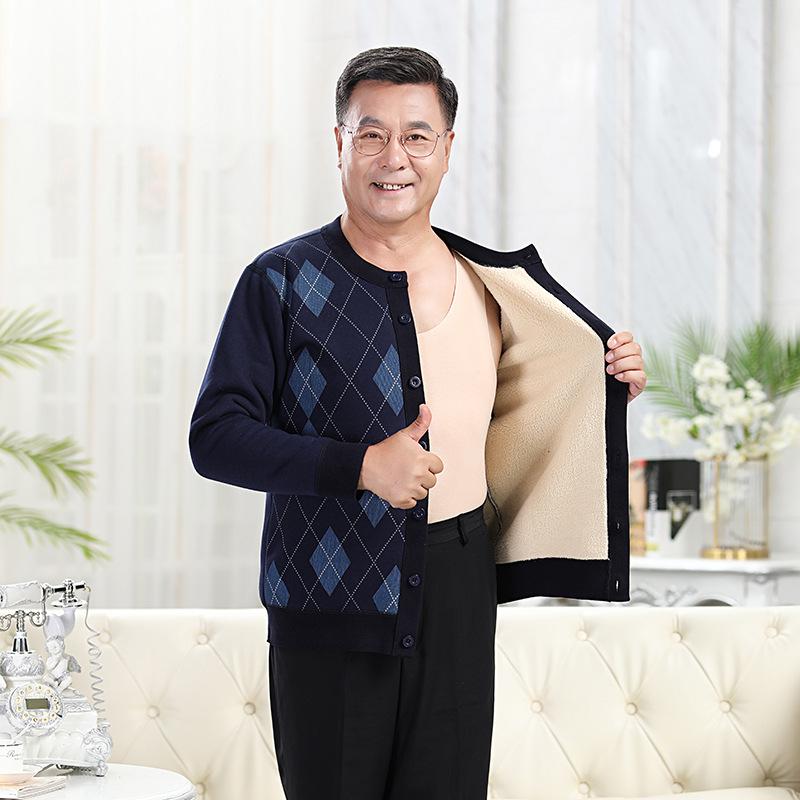 Grandma's Cozy Knit Cardigan: Velvet-Lined Winter Sweater for Middle-Aged and Elderly Women