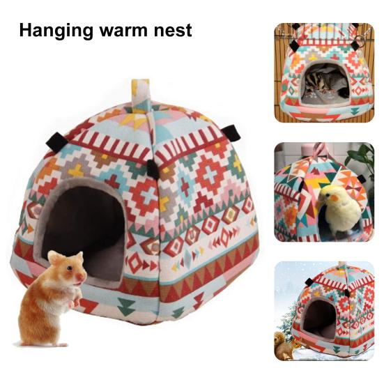 Squirrel Bed Colorful Pattern Keep Warmth Soft Texture Cute Pet Rat Squirrel Nest with Chain Small Animal Supplies