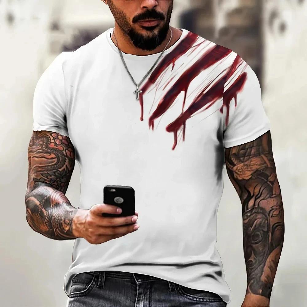 Summer Round Neck Abstract Brush Stroke 3D Print Top Fashionable Casual Short Sleeved Men's T-shirts
