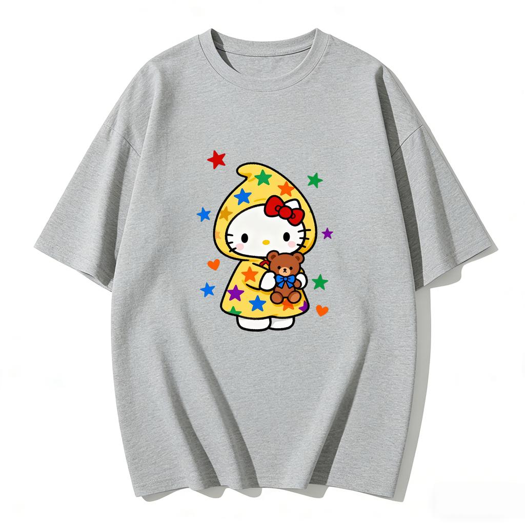 2026 Hello Kitty Cartoon Printed Short Sleeve Summer Cotton Tshirts Womens Family Matching Outfits Tops Tee Trendy Y2k Tops