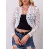 Elegancki damski kardigan z koronki, mieszanka poliamidu, wzór geometryczny, kołnierz z opuszczonymi ramionami, długie rękawy o regularnej długości, krótki