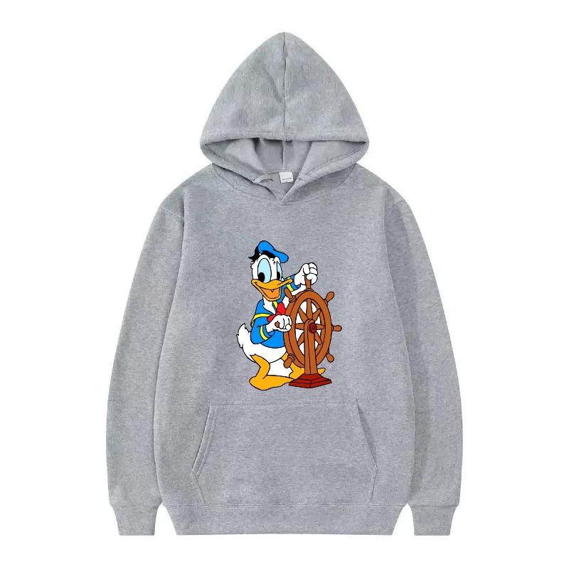 Disney Donald Duck Muster Damen Fleece Sportlich Locker Grau Herbst Oberteile Kleidung Pullover Damen Günstig Y2k Hoodies Herren Sweatshirts