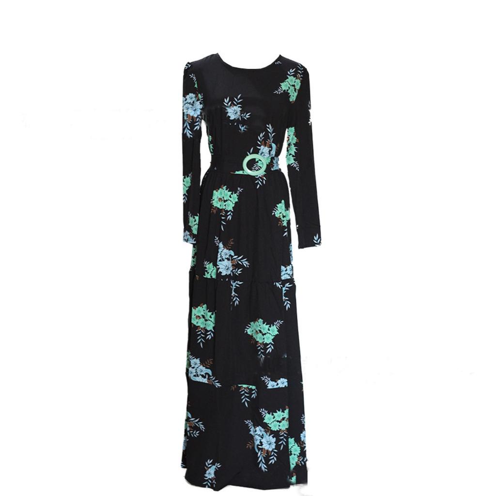 Printed Midi Waist Four Color Temperament Commuters Four Side Stretch Printed Unpadded Long Dress Dresses