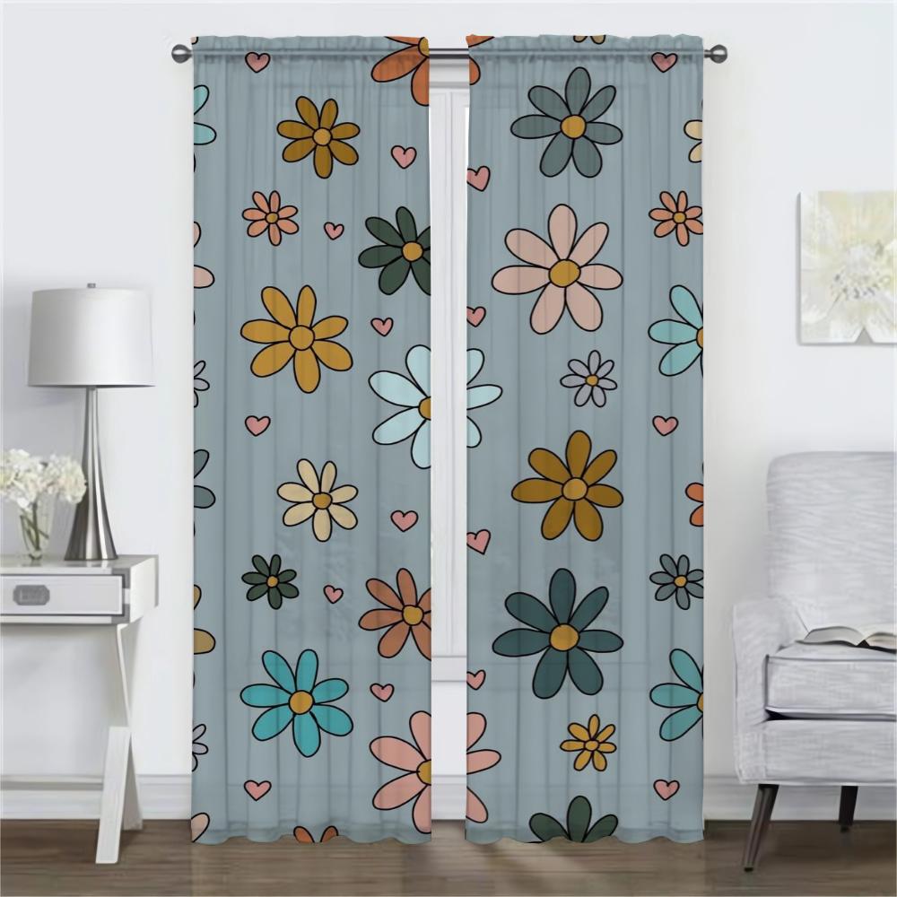 A Lot of Flowers Tulle for Bedroom Partition Curtains Child Room Window Curtain Shades Home Interior Curtains 2 Pieces Blinds