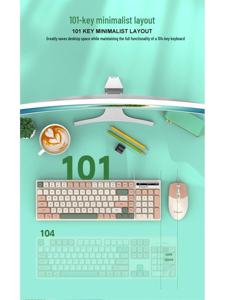 Viper KM100 Wired Keyboard & Mouse Set - Mechanical Feel, Color-Matched USB for Office, Computer, Notebook Use
