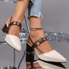 Fashion Block Heel Sandals Summer New Pointed Toe Shallow Mouth One Line with Metal Buckle Anti-slip Wear-resistant High Heels