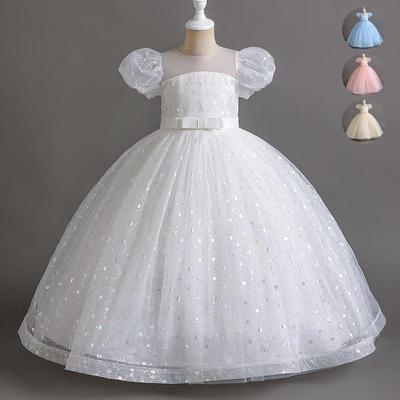 European & American Puff Sleeve Fluffy Skirt Flower Girl Piano Princess Dress - Children's Formal Wedding Attire