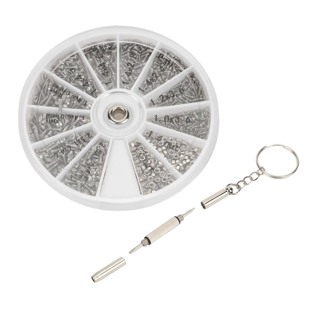 Schraubenmuttern Sortimentskasten 600 Stück Uhr Brille Kleine Schraubenmuttern Reparaturset mit Schraubendreher M1M1.2