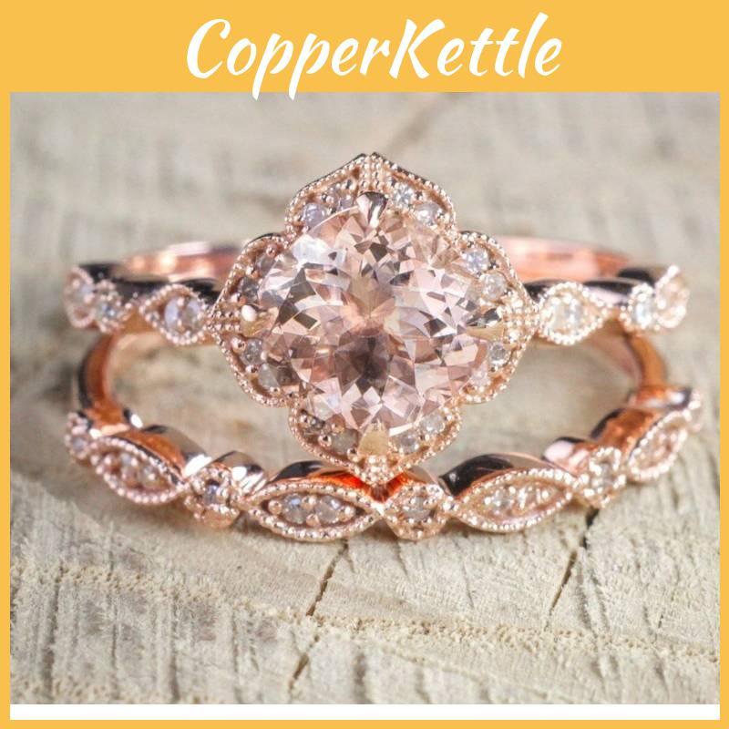 Zircon Charm Oval Crystal Bride Ring Rose Gold Plated Rhinestone Ring Wedding